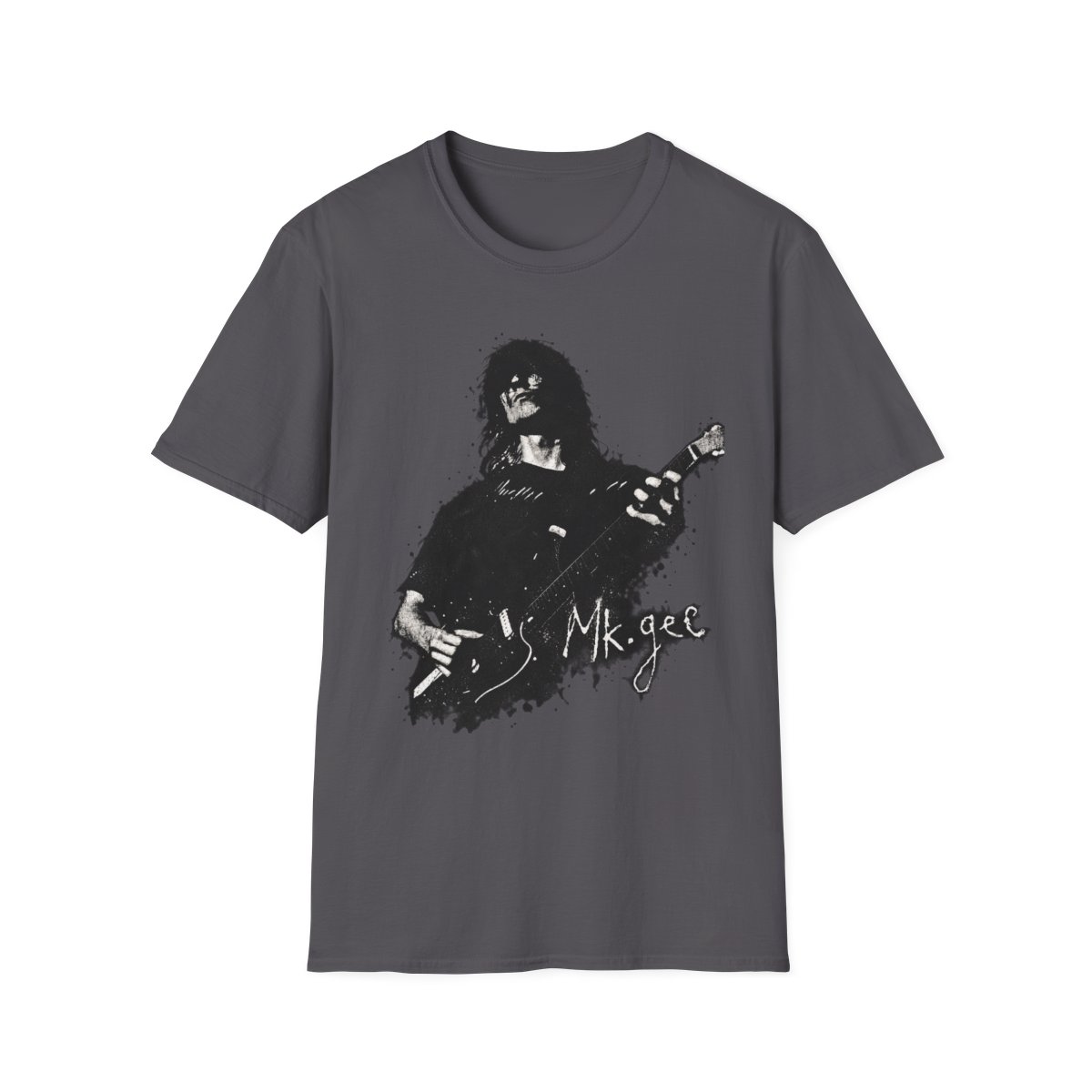 Grunge Guitarist Portrait T-Shirt | Black Ink Music Tee | MK.GEEE Singer & Songwriter - alternate angle 3, merchandise